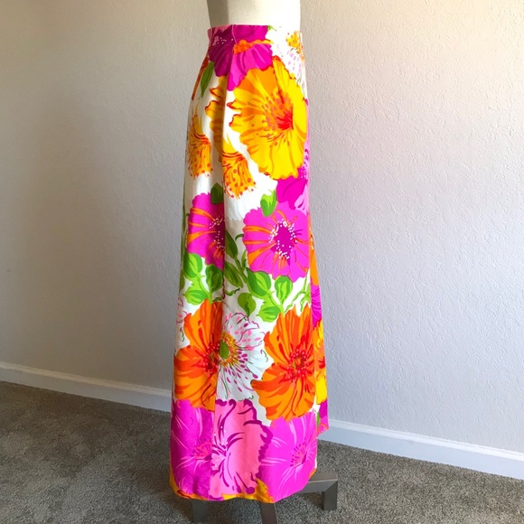 RARE Vintage 60-70’s Women’s Boho Mod Bright Floral Maxi Wrap Skirt Sz S/XS  EUC - Picture 2 of 16
